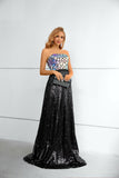 Stunning Black Strapless A Line Sequins Lace Prom Dresses