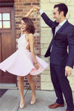 Pink Short Prom Dress Elegant New arrival A-Line Backless Halter Sleeveless Homecoming Dress JS27
