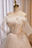 Charming Spaghetti Straps Off The Shoulder A Line Tulle Long Prom Dresses