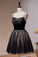 Black Spaghetti Straps Lace Tulle Short Homecoming Dresses