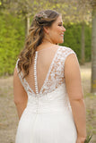A-Line Lace Applique V-neck Plus Size Wedding Dresses