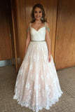 Lace Sweetheart Backless Ruffles Pink and Ivory Prom Dresses Evening Dresses JS414