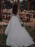 Light Pink See Through Long Sleeve Boho Wedding Dresses Lace Applique Bridal Dress JS378