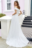 Satin Elegant A-Line Off The Shoulder Wedding Dresses Minimalist Wedding Gown