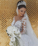 Long Sleeve Lace Wedding Dress Mermaid Beads Lace Appliques Wedding Gowns JS476