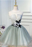 Luxury Waist Flowers See Through Backside Lolita Dress Short Tulle Homecoming Dresses H1335