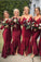 Mermaid Burgundy Spaghetti Straps V Neck Bridesmaid Dresses Bridesmaid Gowns BD1006