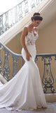 Mermaid Ivory Spaghetti Straps V Neck Wedding Dresses Lace Satin Bridal Dresses JS661