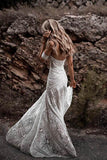 Unique Mermaid Off the Shoulder Straps Ivory Lace Beach Wedding Dress Bridal Dresses JS829