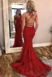 Mermaid Red Lace Fashion Prom Dresses Long Cheap Evening Dresses