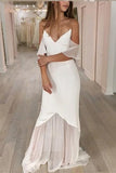 Mermaid Spaghetti Straps Cold Shoulder Wedding Dresses Prom Dresses JS416