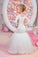 Mermaid White Long Sleeves Lace Tulle Beaded Jewel Neck Flower Girl Dresses JS549