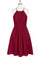 Mini Cute Halter Burgundy Chiffon Knee Length Bridesmaid Dress Short Prom Dresses JS961