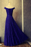 Simple Royal Blue A-Line Lace Off-the-Shoulder Lace up Hollow Prom Dresses UK JS453