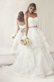 Sweetheart Tulle Long Elegant Cheap Backless Wedding Dresses