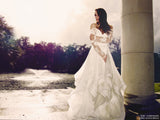Glamorous V-Neck Backless Sweep Train Long Sleeves Lace Organza Wedding Dresses