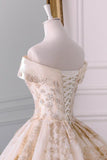 Off the Shoulder Ball Gown Sweetheart Wedding Dress Long Appliques Bridal Dress JS619