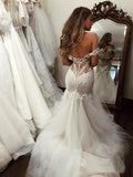 Off the Shoulder Mermaid Tulle Wedding Dresses Lace Appliques Bridal Gown