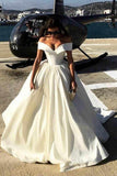 Off the Shoulder V Neck Ivory Wedding Dresses Ball Gown Long Prom Dresses JS556