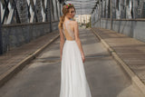 White Side Split Prom Dress Open Back Beach Wedding Dress