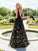 A Line Black Backless Lace Floral Long Sleeveless V Neck Formal Dresses Prom Dresses JS326