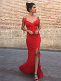 Cheap Off-the-shoulder Mermaid Prom Dresses Satin Evening Gowns