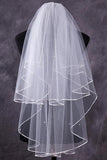 Two-Tier Finger-Tip Bridal Veils With Ribbon Edge JS0023