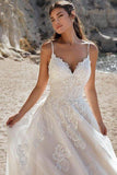 A Line Chic Spaghetti Straps Applique Lace Wedding Dress Bridal Gowns
