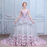 Pretty Flowers Quinceanera Dresses Ball Gown Long Backless Wedding Gowns JS357