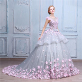 Pretty Flowers Quinceanera Dresses Ball Gown Long Backless Wedding Gowns JS357