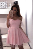 Pink Polka Dot Off the Shoulder Homecoming Dresses Sweetheart Neck Mini Hoco Dress H1041