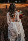 Long Sleeve Boho Wedding Dresses Lace Bohemian Backless Wedding Gowns