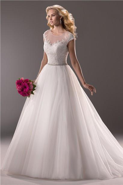 Simple White V-Neck Sleeveless Tulle Lace Beads Floor-Length Wedding Dress JS752