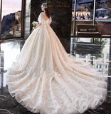 Princess Half Sleeve Ball Gown Wedding Dresses Appliques V Neck Bridal Dresses JS774