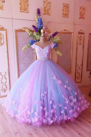Princess Pink and Blue Ball Gown Off the Shoulder Prom Dresses Quinceanera Dresses JS911