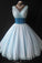 A Line V Neck Tulle Blue Short Knee Length Sleeveless Cute Mini Homecoming Dresses JS904
