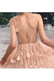 Elegant A Line Pink Backless High Low Spaghetti Straps Prom Homecoming Dress JS791