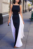 Elegant black & white chiffon long prom dresses summer dress with straps