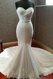 Elegant ivory lace tulle sweetheart mermaid dress floor-length Wedding dresses JS183