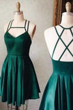 Green satins short dresses sexy open back mini party dresses JS394