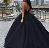 Black Sweetheart Ball Gown Beaded Princess Cheap Strapless Prom Quinceanera Dresses JS852