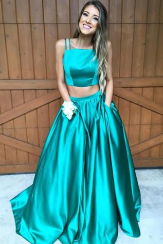 Gorgeous A-line Two Piece Hunter Green Long Prom Dress Formal Dresses JS155