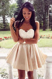 Cute Sweetheart Lace Applique Short Above Knee Button Homecoming Dress JS280
