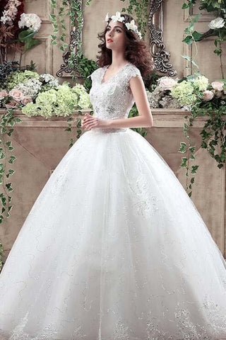 Ball Gown Tulle Sweetheart Open Back Lace up Lace Appliques Sequins Ivory Wedding Dress JS199