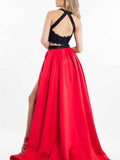 Black/Red Two Piece Shorts Prom Dresses JS193