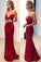 Red Mermaid Spaghetti Straps Deep V Neck Prom Dress Backless Dance Dresses JS811