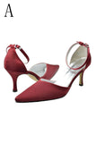 Burgundy Ankle Strap Comfy Close Toe Wedding Dress For Women JS0005