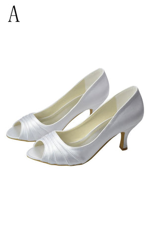 Beautiful White Peep Toe High Heel Handmade Comfy Wedding Shoes JS0002