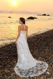 Princess A-Line Halter Belt Sleeveless Long Lace Sweetheart Beach Wedding Dresses JS561