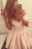 Pink A Line Princess Off Shoulder Homecoming Dresses